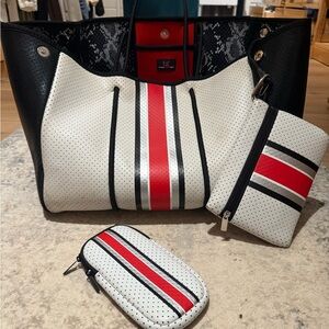 Taylor Gray tote bag Black and White Tote Bag with Red Accents